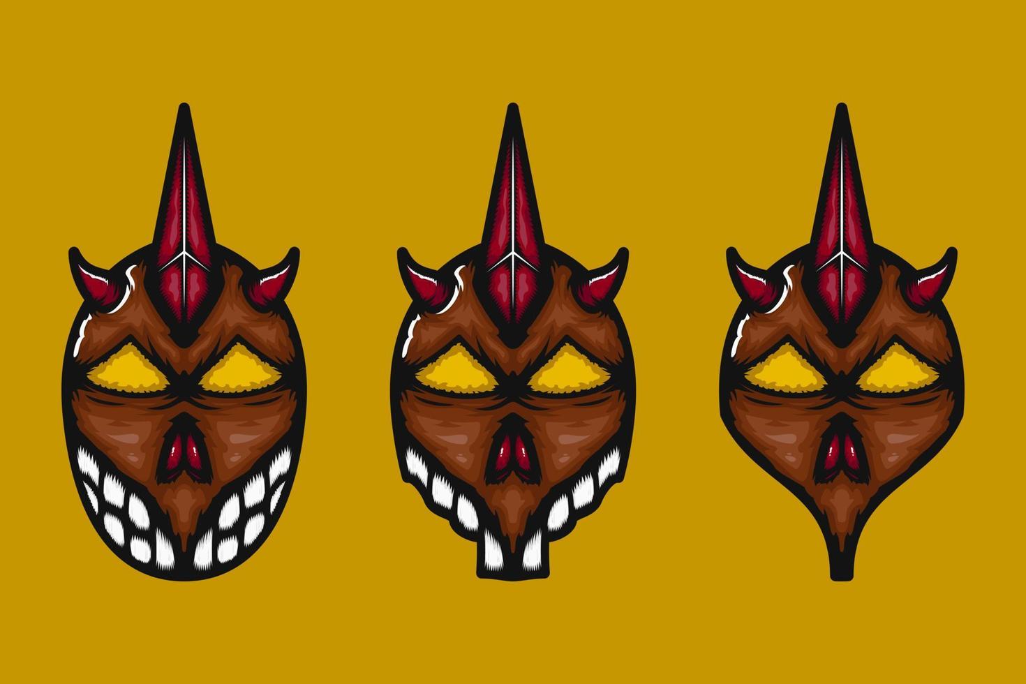 set of brown skull demon with yellow eyes. suitable for mascot, logo or t-shirt design vector