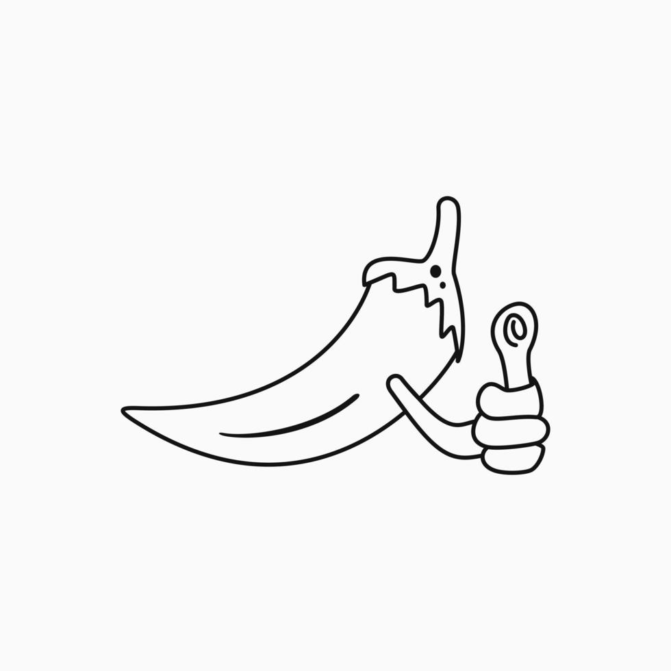 chilli with thumb up icon. line art style. black and white. suitable for logo, mascot, symbol, coloring and icon vector