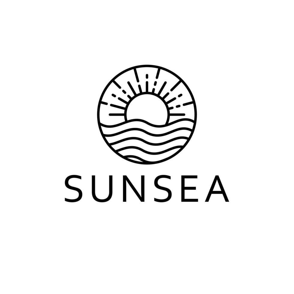 plantilla de logotipo de mar con sol vector