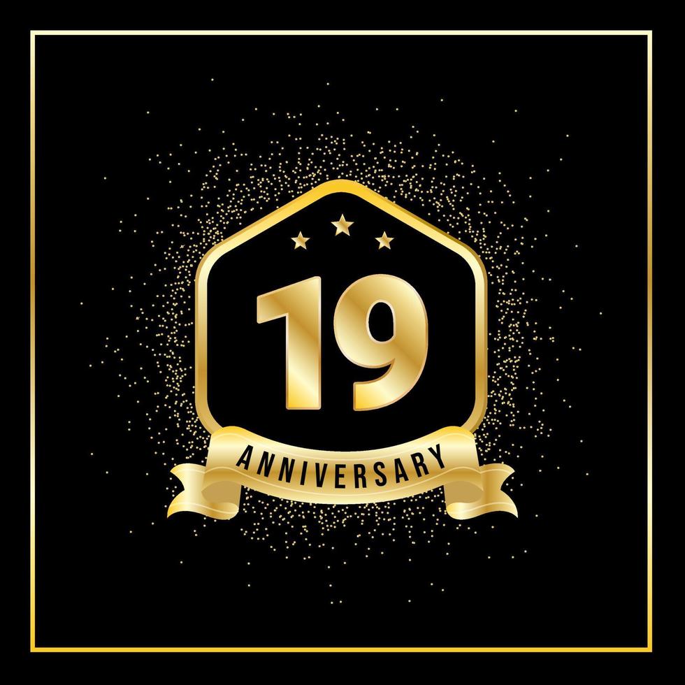 19 Years Anniversary Vector Tempalate for Greeting Card, Poster, Banner, or Print. VEctor Eps10