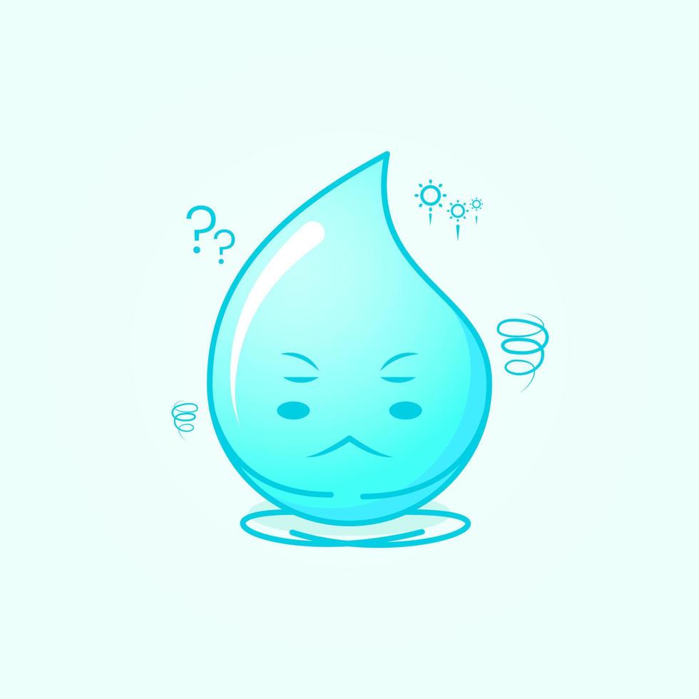 cute water cartoon with thinking expression, close eyes and sit cross-legged. blue and white. suitable for emoticon, logo, mascot and symbol vector