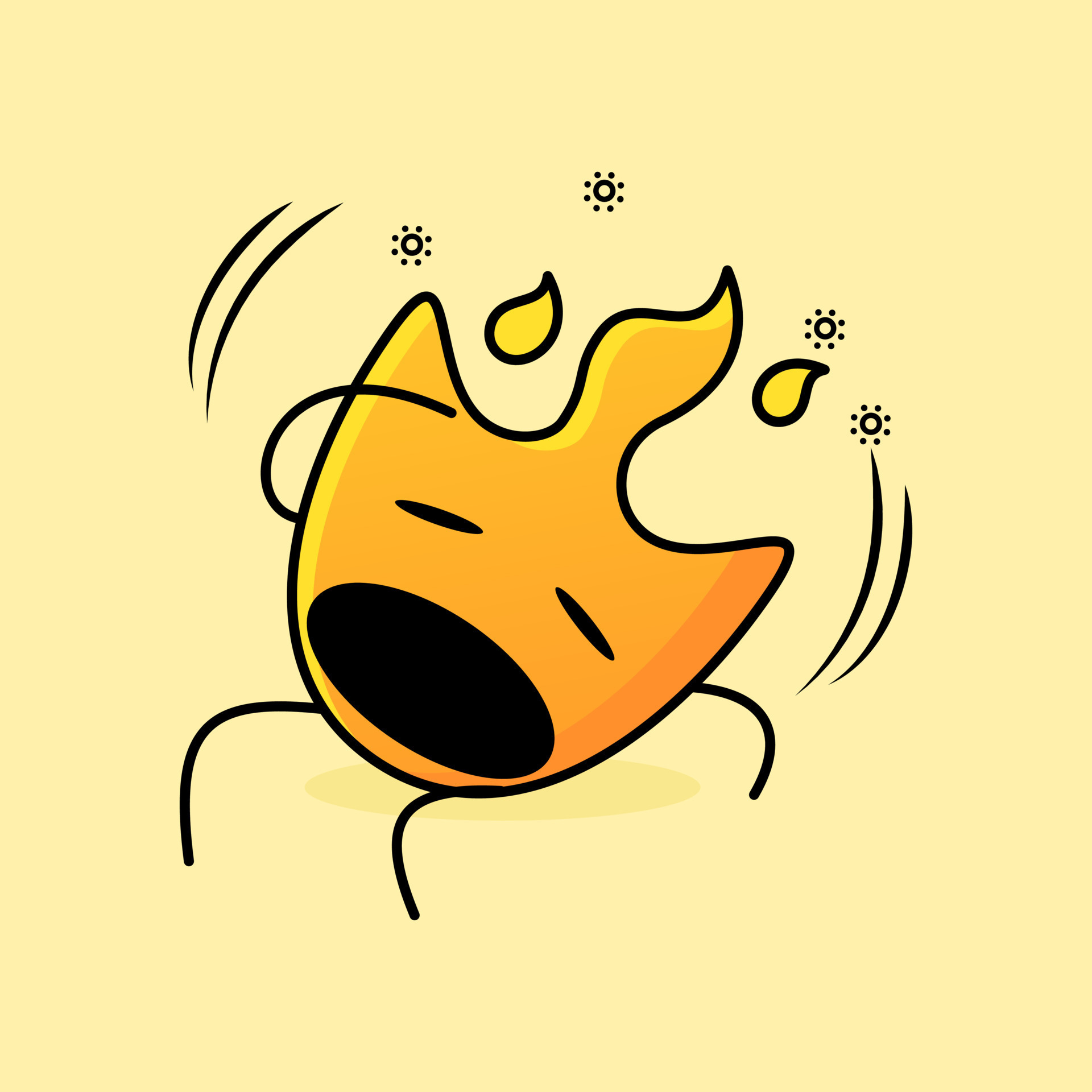 cute fire cartoon with dizzy expression. mouth open, eyes closed and hands  on head. suitable for logos, icons, symbols or mascots 8891449 Vector Art  at Vecteezy
