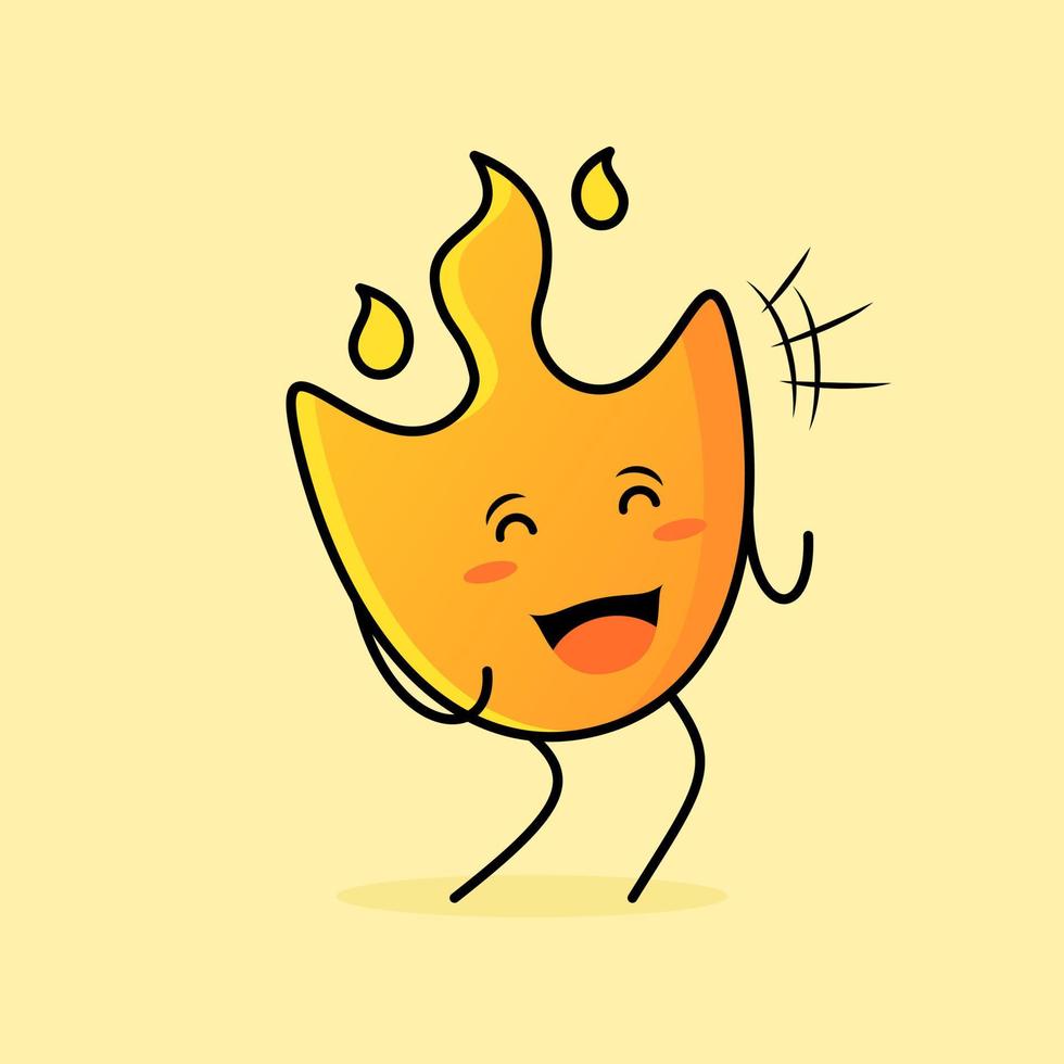 linda caricatura de fuego con expresión feliz. cierra los ojos y abre la boca. adecuado para logotipos, iconos, símbolos o mascotas vector