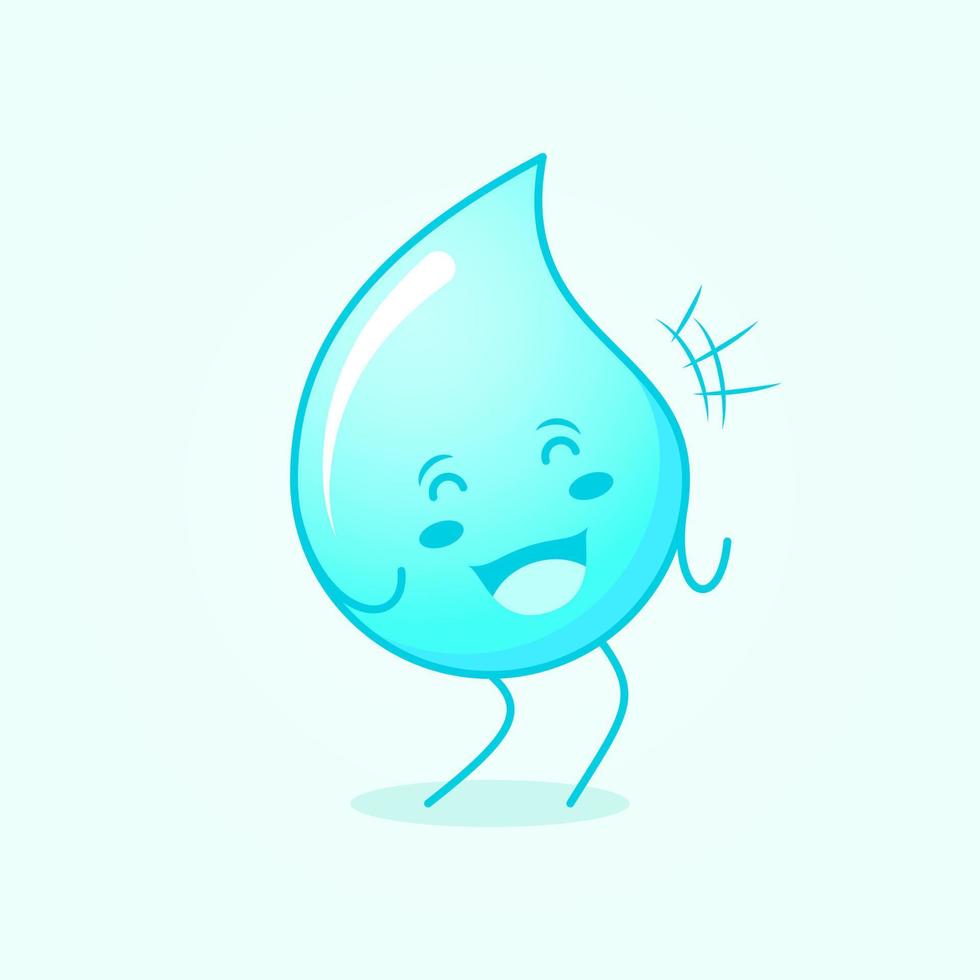 linda caricatura de agua con expresión feliz. cierra los ojos y abre la boca. adecuado para logotipos, iconos, símbolos o mascotas. azul y blanco vector