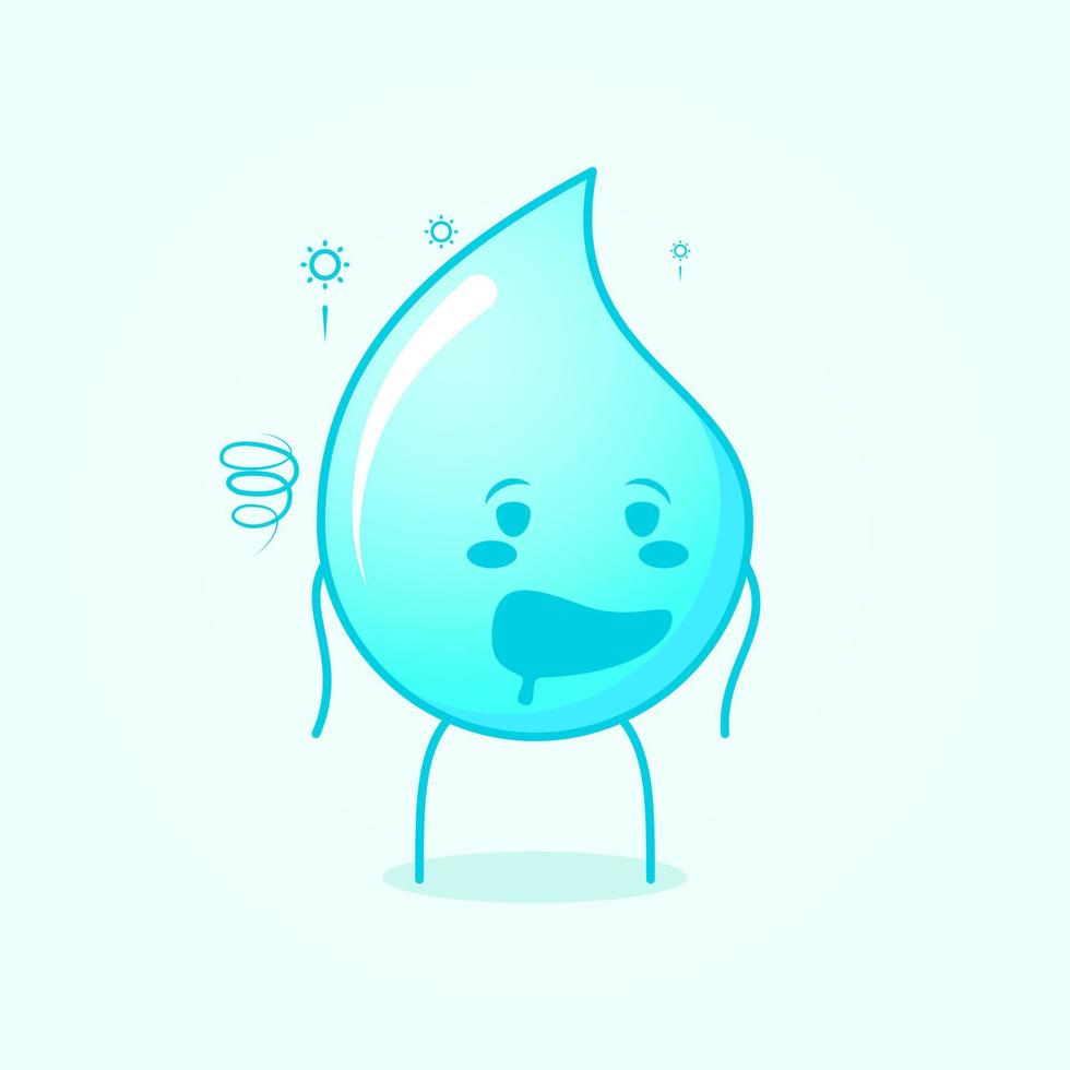 cute water cartoon with drunk expression and mouth open. suitable for emoticon, logo, mascot and icon. blue and white vector