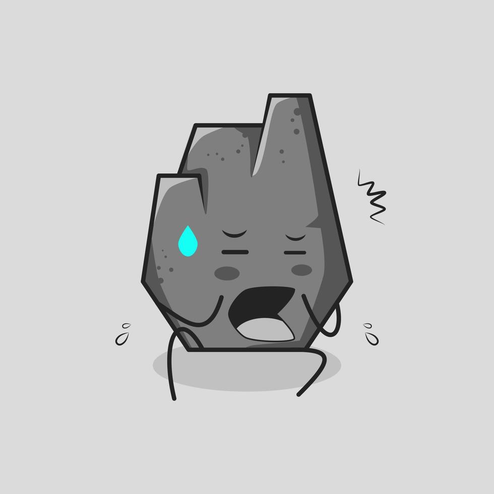 cute stone cartoon with afraid expression and sit down. suitable for emoticon, logo, mascot or sticker. grey vector
