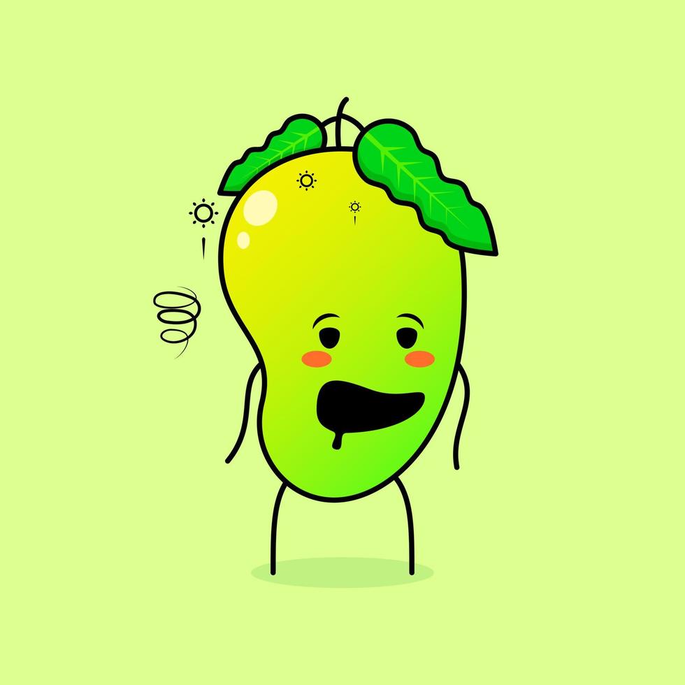 lindo personaje de mango con expresión borracha y boca abierta. verde y naranja. adecuado para emoticonos, logotipos, mascotas e iconos vector