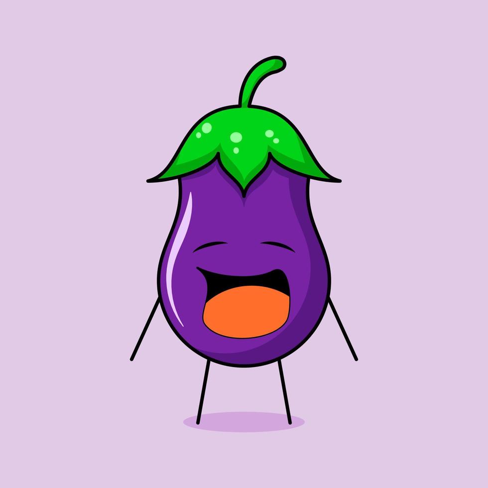 cute eggplant character with crying expression and mouth open. green and purple. fresh, modern and outline. for logo, icon and sign vector