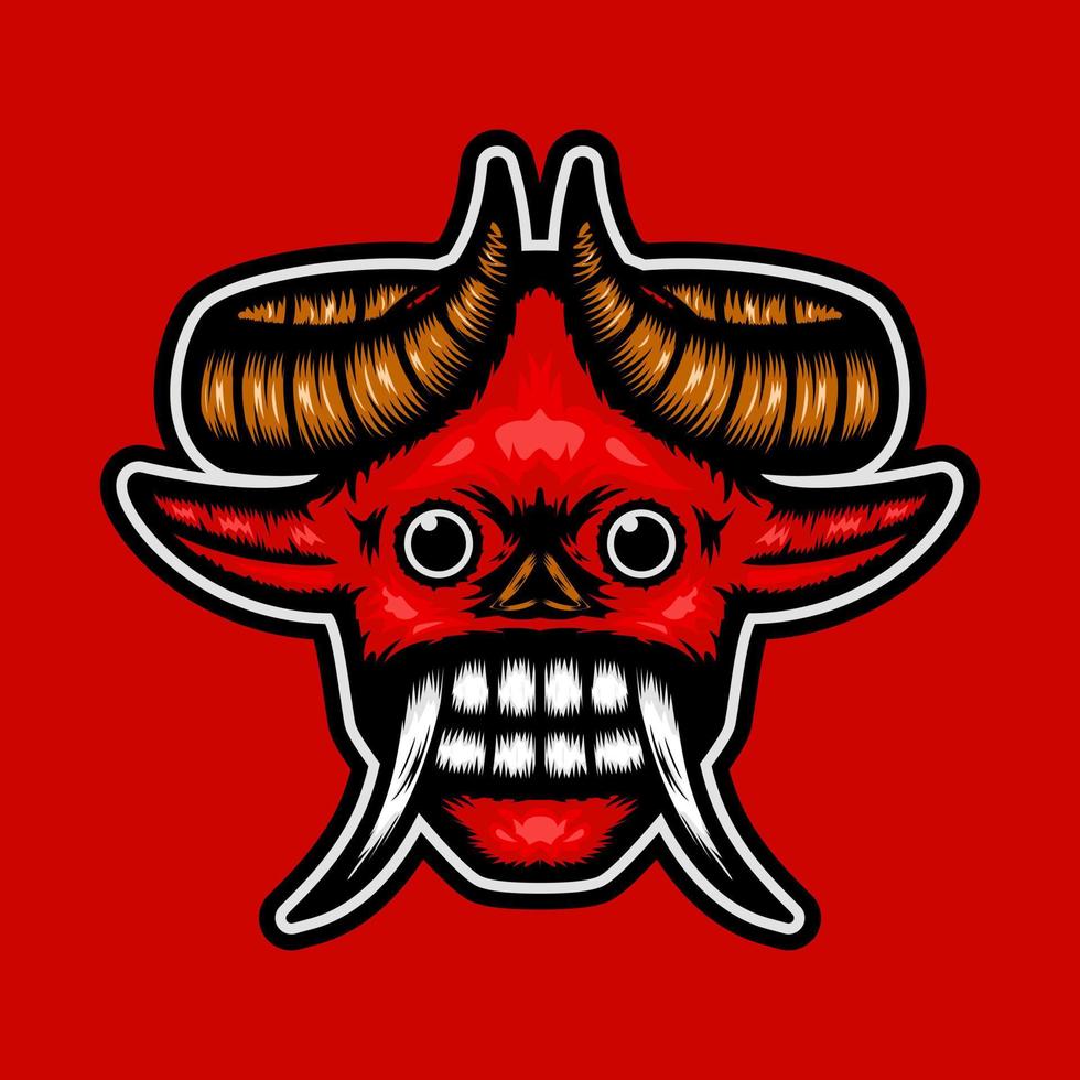 illustration of a red demon head with two horns and fangs. suitable for mascot, logo, symbol and t-shirt design vector