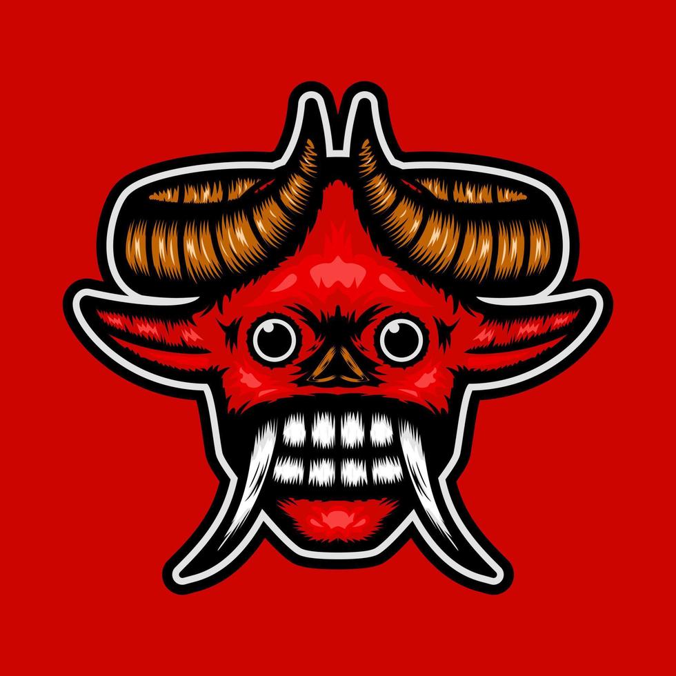 ilustración de una cabeza de demonio roja con dos cuernos y colmillos. adecuado para el diseño de mascotas, logotipos, símbolos y camisetas vector