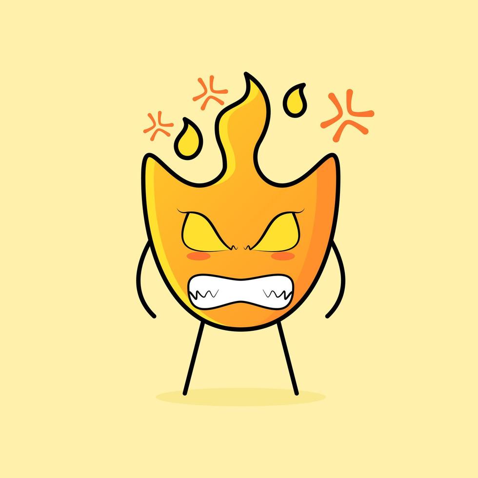 cute fire cartoon with angry expression and eyes bulging. suitable for logos, icons, symbols or mascots vector