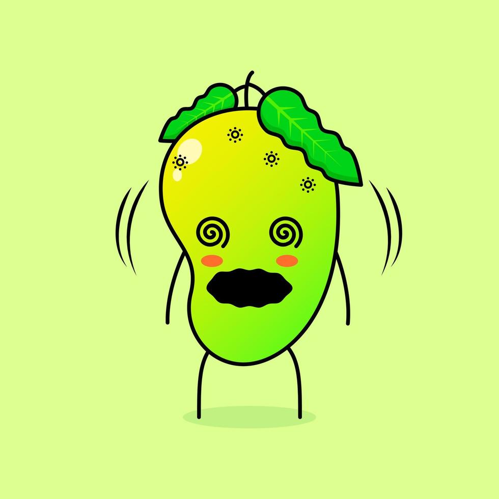 cute mango character with dizzy expression and rolling eyes. green and orange. suitable for emoticon, logo, mascot and icon vector