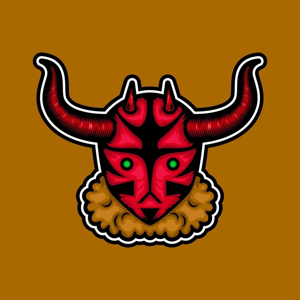illustration of a red devil with horns and green eyes. suitable for mascot, symbol and t-shirt designs vector