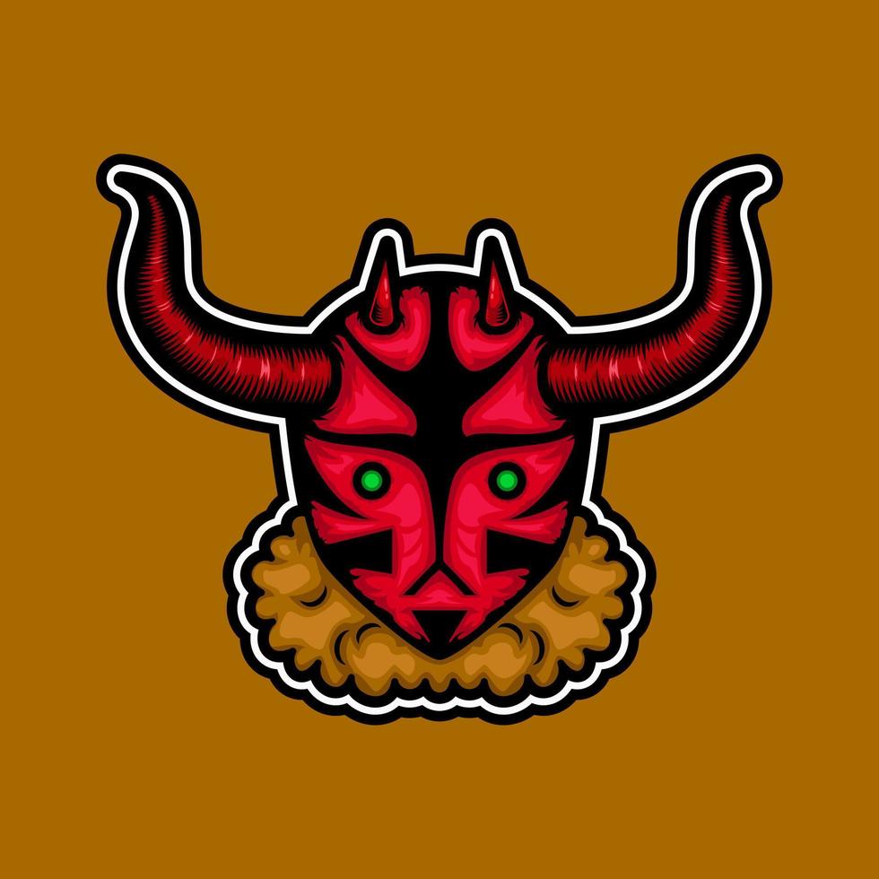 illustration of a red devil with horns and green eyes. suitable for mascot, symbol and t-shirt designs vector