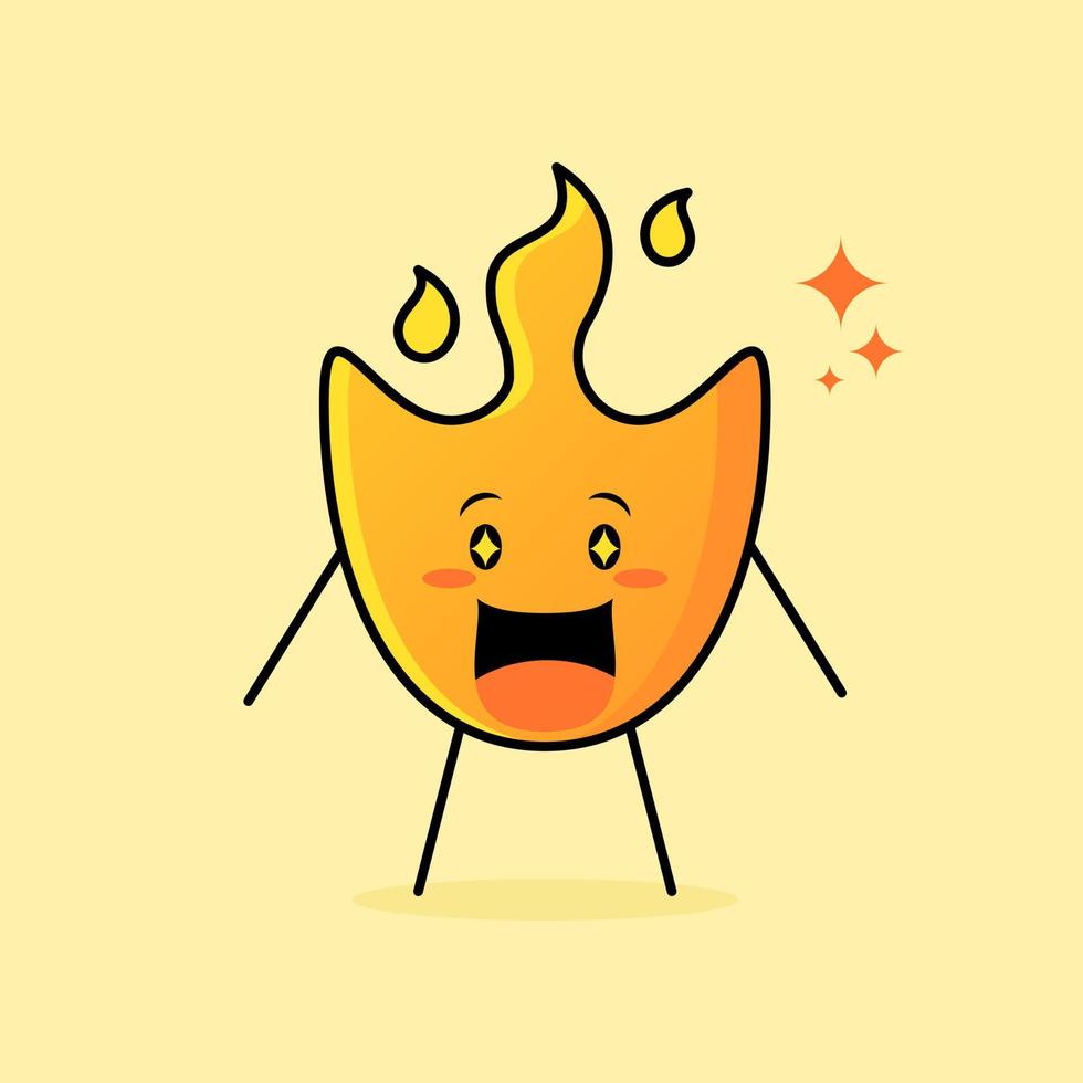 linda caricatura de fuego con expresión feliz. boca abierta y ojos chispeantes. adecuado para logotipos, iconos, símbolos o mascotas vector