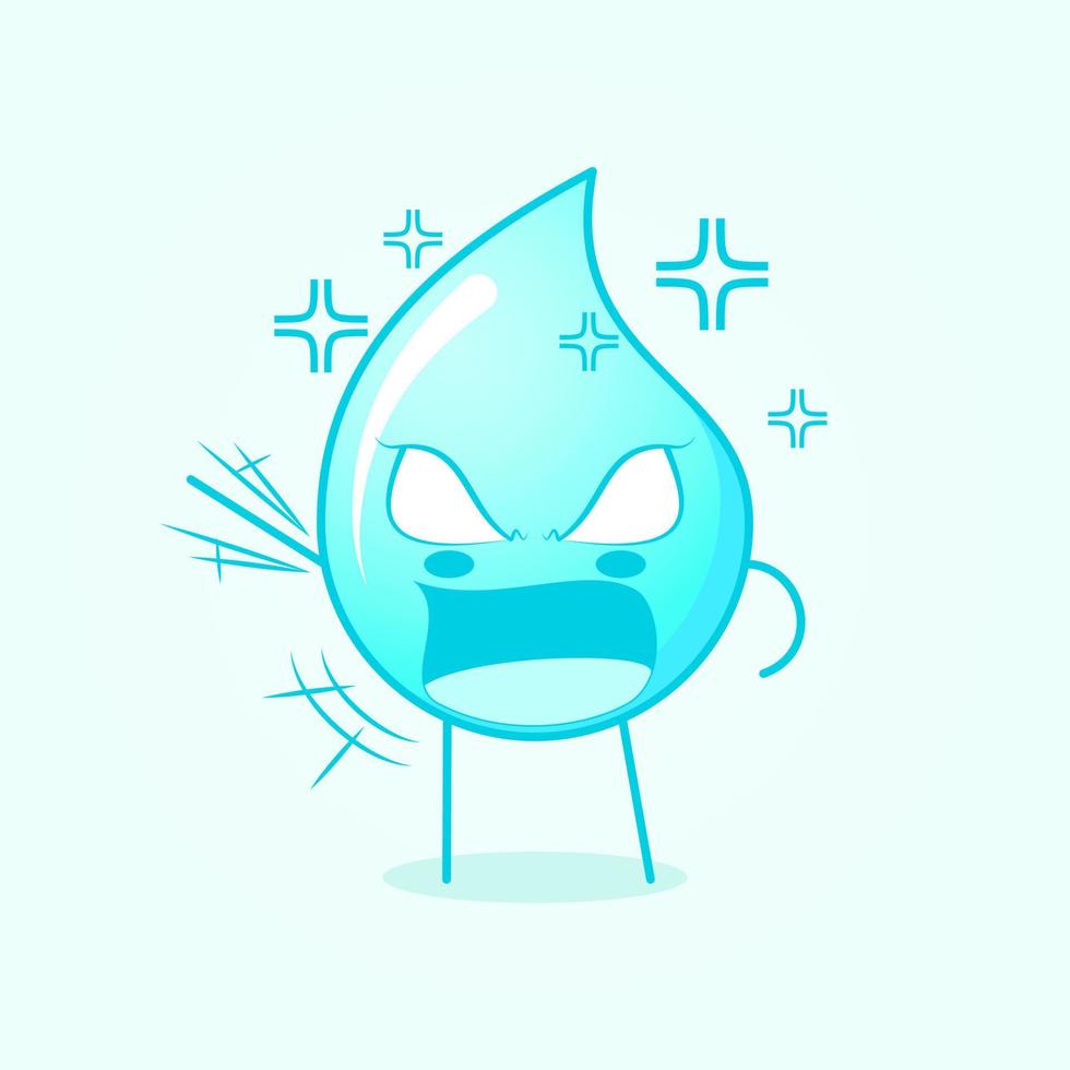 cute water cartoon with very angry expression.mouth open, hand shaking and eyes bulging. blue and white. suitable for logos, icons, symbols or mascots vector