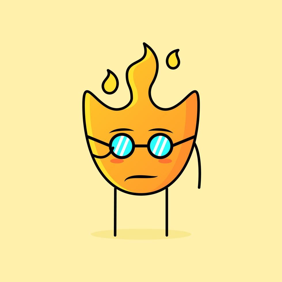 linda caricatura de fuego con expresión genial y anteojos. adecuado para logotipos, iconos, símbolos o mascotas vector