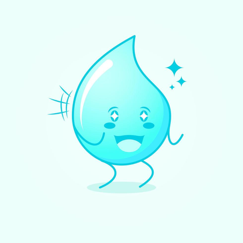 cute water cartoon with happy expression. two hands clenched and sparkling eyes. suitable for logos, icons, symbols or mascots. blue and white vector