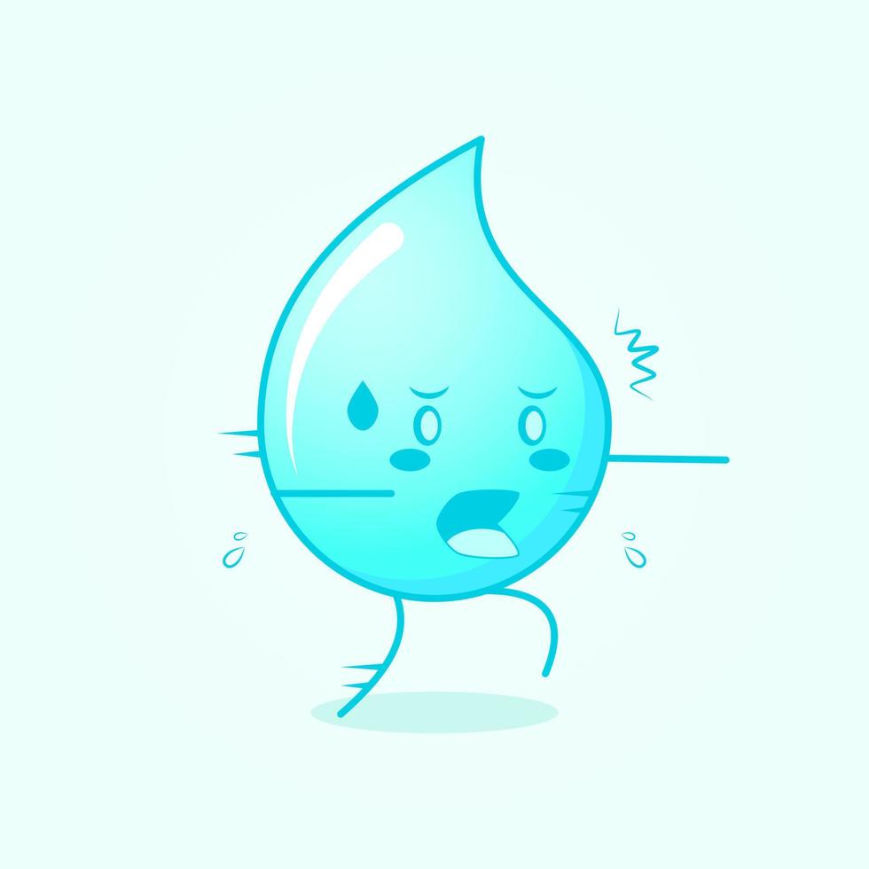 linda caricatura de agua con expresión de miedo y correr. adecuado para emoticono, logo, mascota o pegatina. azul y blanco vector