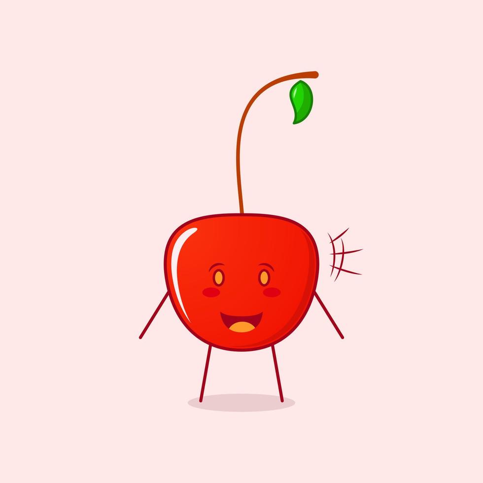 cute cherry cartoon character with mouth open and happy expression. suitable for logos, icons, symbols or mascots. red and green vector