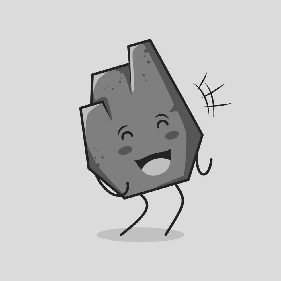 cute stone cartoon with happy expression. close eyes and mouth open. suitable for logos, icons, symbols or mascots. grey vector