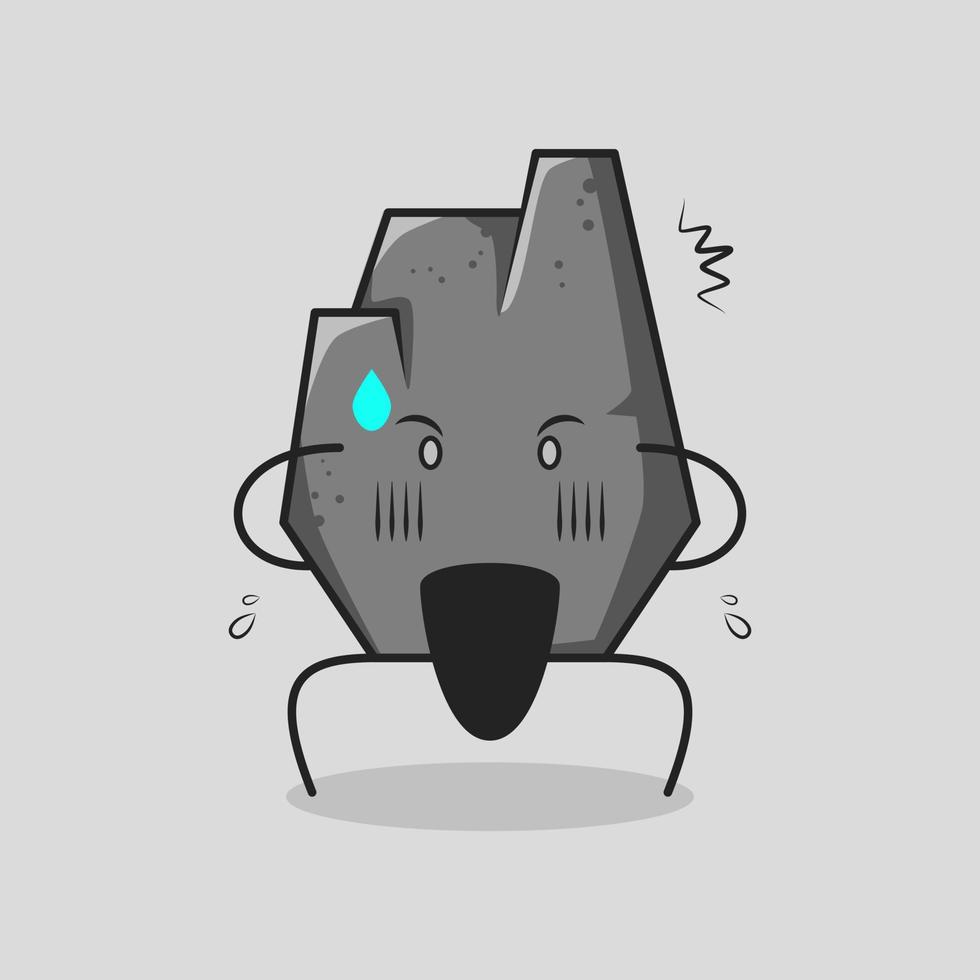cute stone cartoon with shocked expression. hands on head and mouth open. suitable for logos, icons, symbols or mascots. grey vector