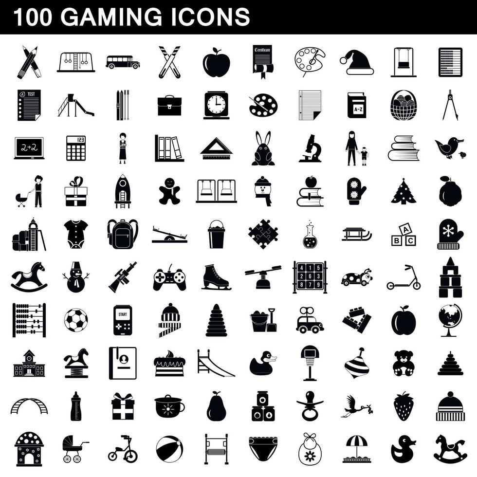 100 iconos de juegos, estilo simple vector