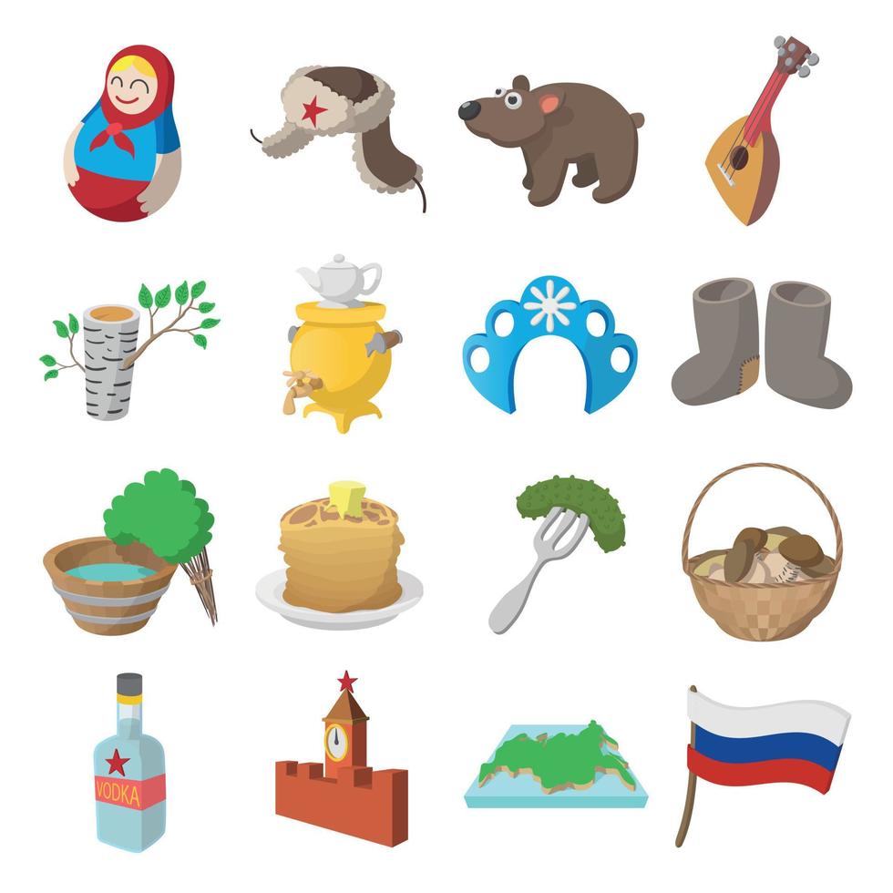 Russia cartoon icons vector