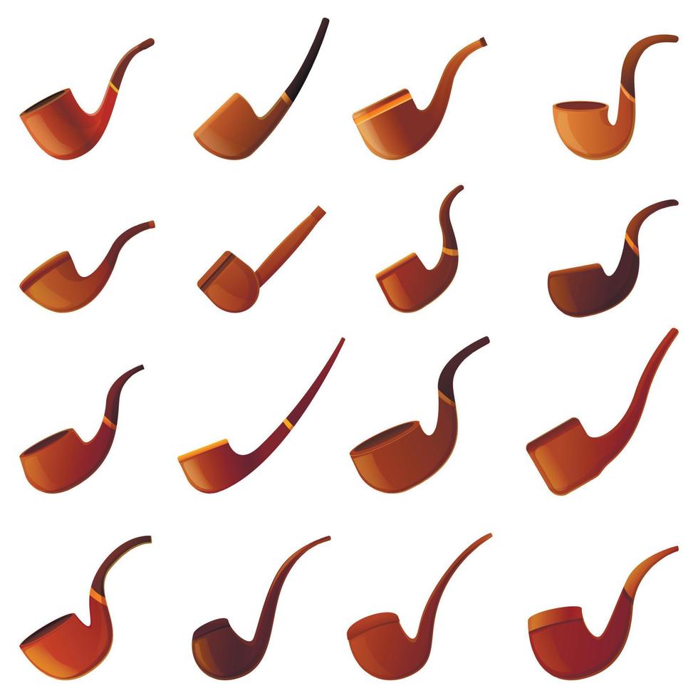 Smoking pipe icons set, cartoon style vector
