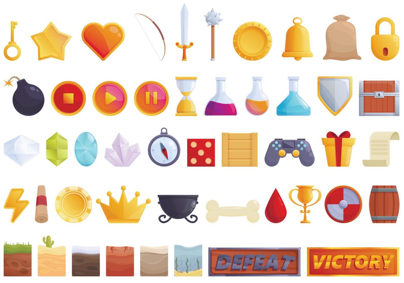 Gameplay icons set cartoon vector. Computer app vector