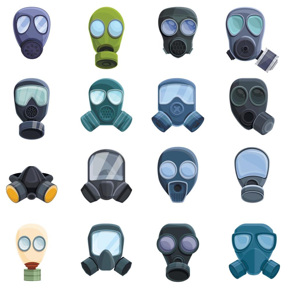 Gas mask icons set, cartoon style vector