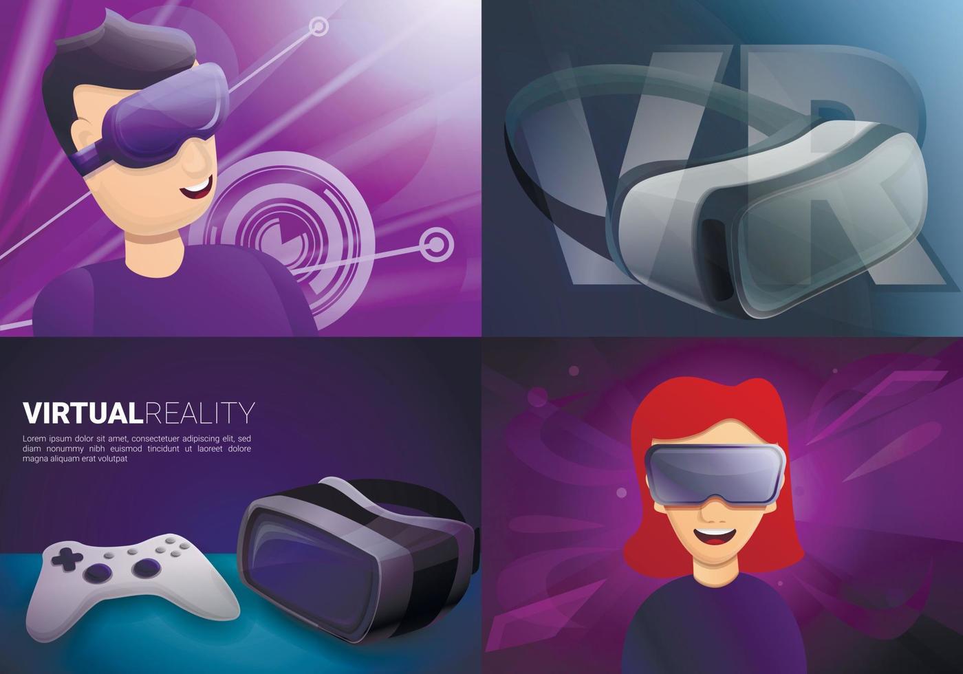 Game goggles banner set, cartoon style vector