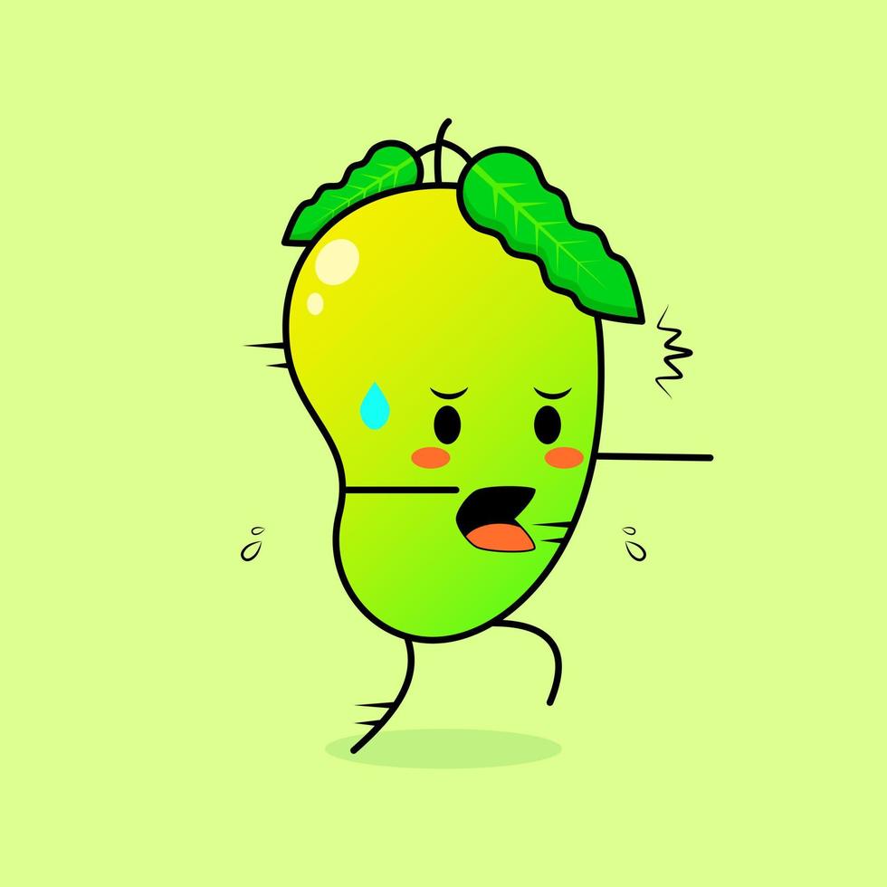 cute mango character with afraid expression and run. green and orange. suitable for emoticon, logo, mascot or sticker vector