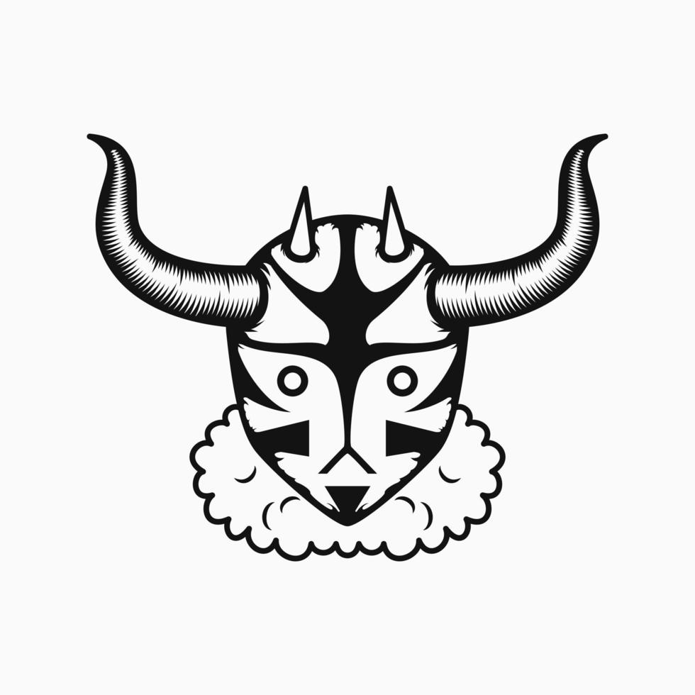 cabeza de demonio con ilustración de cuernos. estilo de arte lineal. en blanco y negro. adecuado para el diseño de logotipos, mascotas, símbolos, colores y camisetas vector