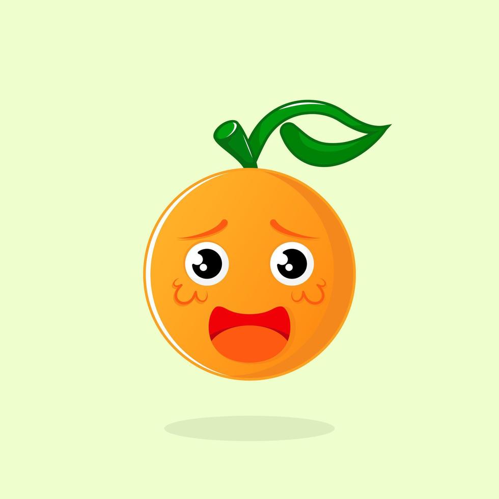 cute orange mascot illustration with sad expression. suitable for logo, icon, symbol, t-shirt design. green, orange and white vector