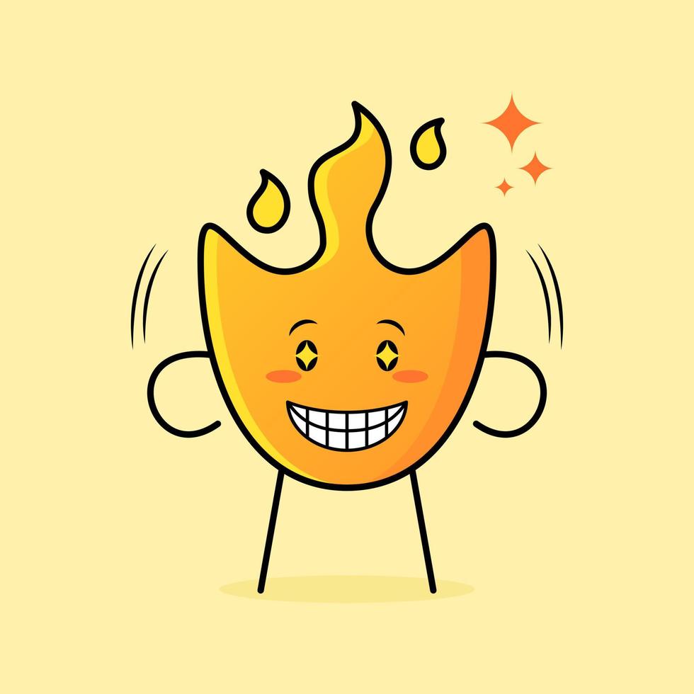 linda caricatura de fuego con ojos brillantes, sonrisa y expresión feliz. adecuado para logotipos, iconos, símbolos o mascotas vector