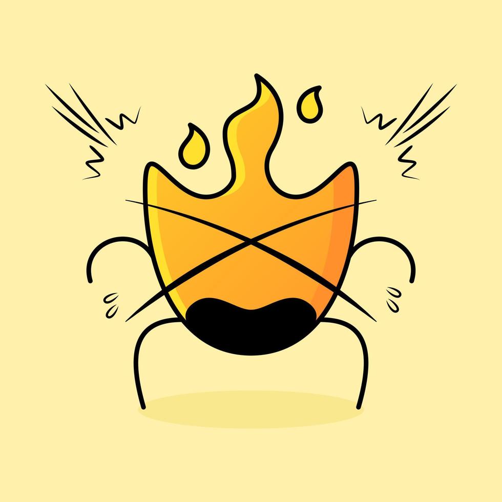 cute fire cartoon with shocked expression and mouth open. suitable for logos, icons, symbols or mascots vector
