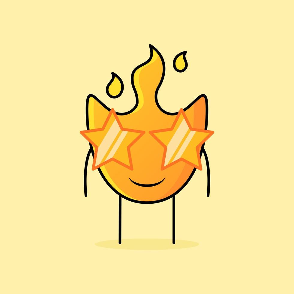 cute fire cartoon with smile expression and stars eyeglasses. suitable for logos, icons, symbols or mascots vector