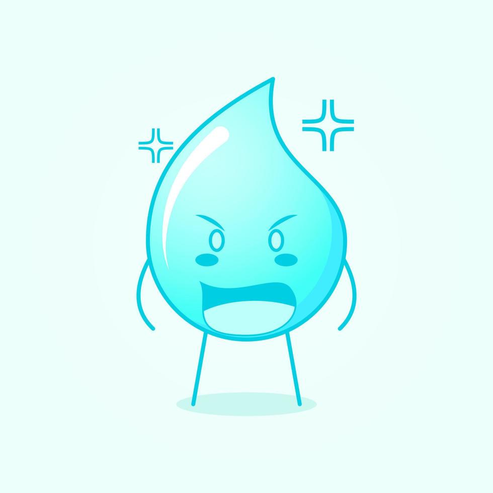 linda caricatura de agua con expresión enojada y boca abierta. azul y blanco. adecuado para logotipos, iconos, símbolos o mascotas vector