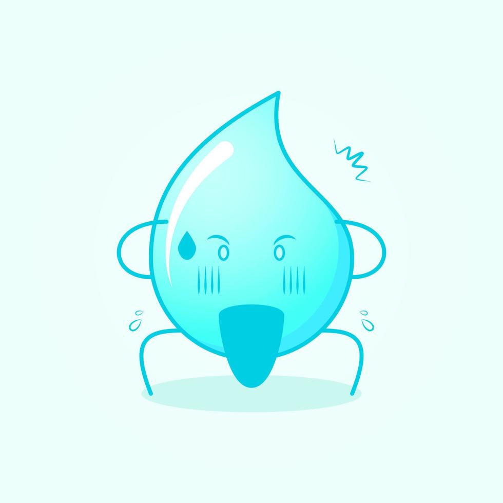linda caricatura de agua con expresión sorprendida. manos en la cabeza y boca abierta. adecuado para logotipos, iconos, símbolos o mascotas. azul y blanco vector