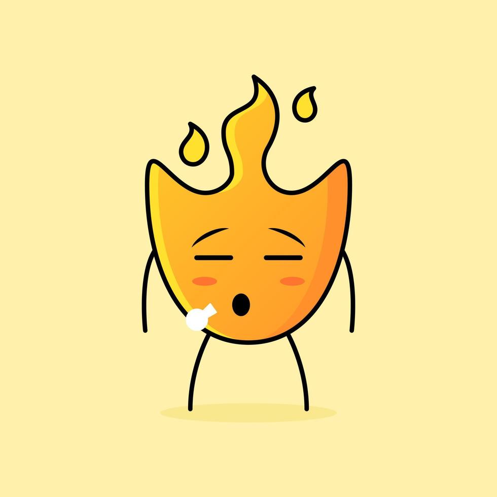 linda caricatura de fuego con expresión plana. adecuado para logotipos, iconos, símbolos o mascotas vector