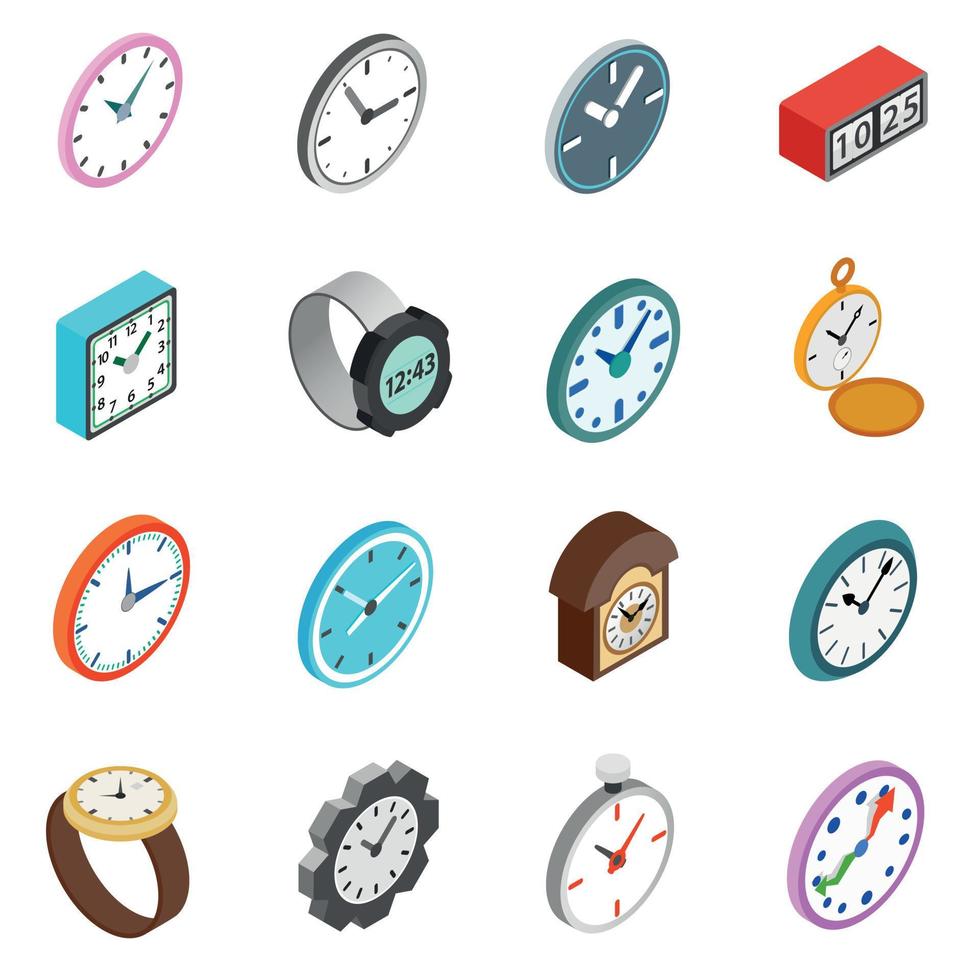 conjunto de iconos de relojes, estilo 3d isométrico vector