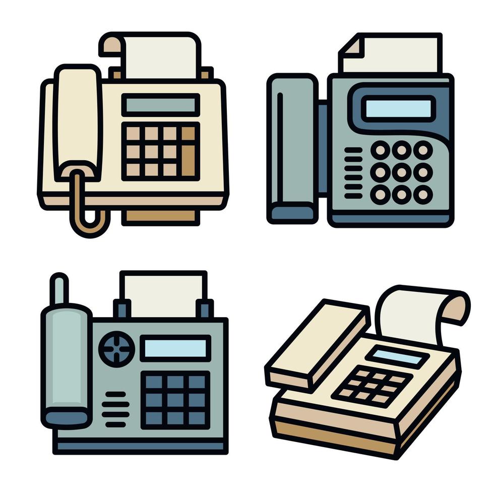 Fax icons set, outline style vector