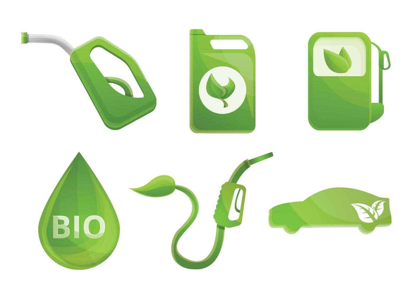 Bio fuel icons set, cartoon style vector