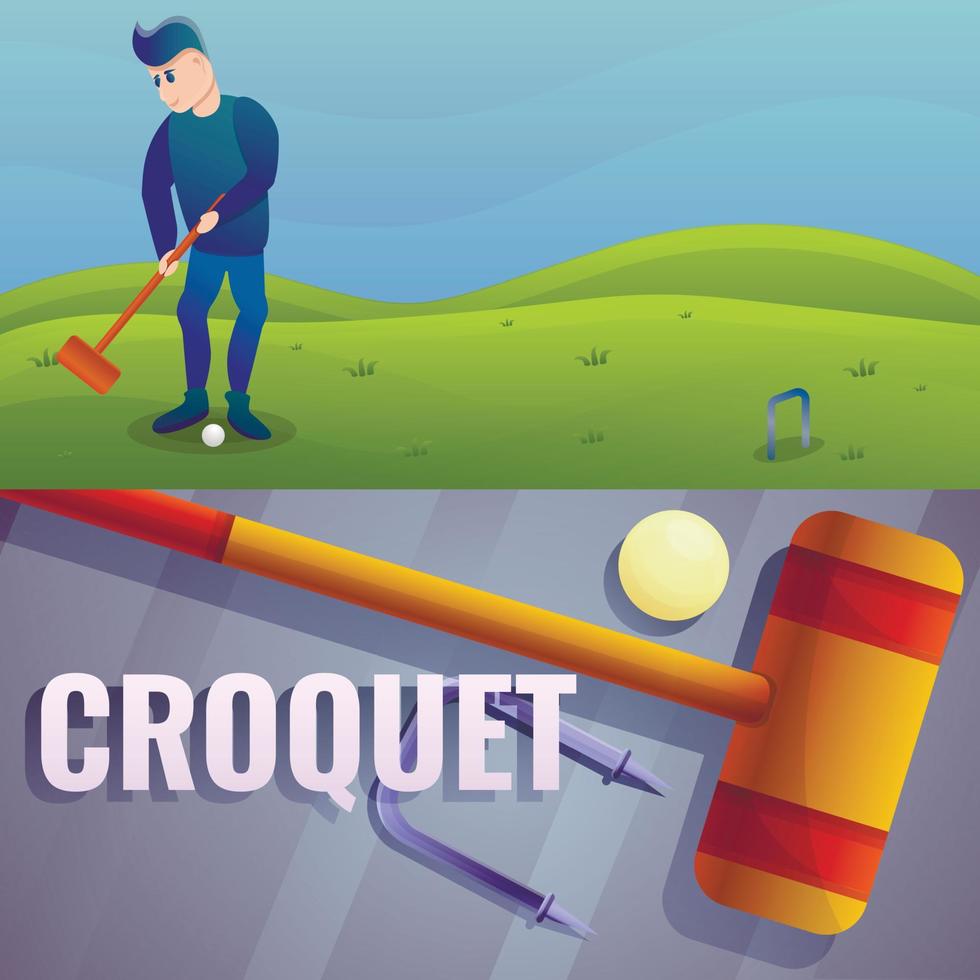 juego de pancartas de croquet, estilo de dibujos animados vector