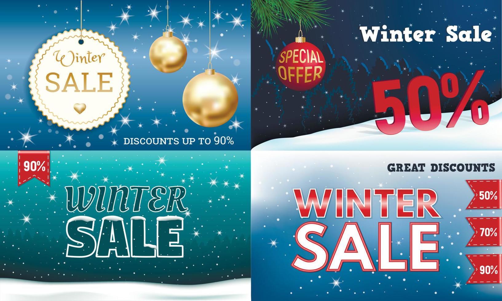 Winter sale banner set, realistic style vector