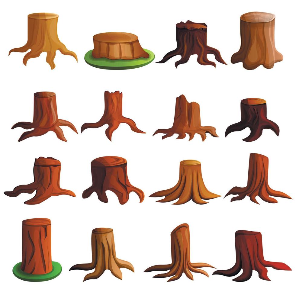 conjunto de iconos de tocón de árbol, estilo de dibujos animados vector