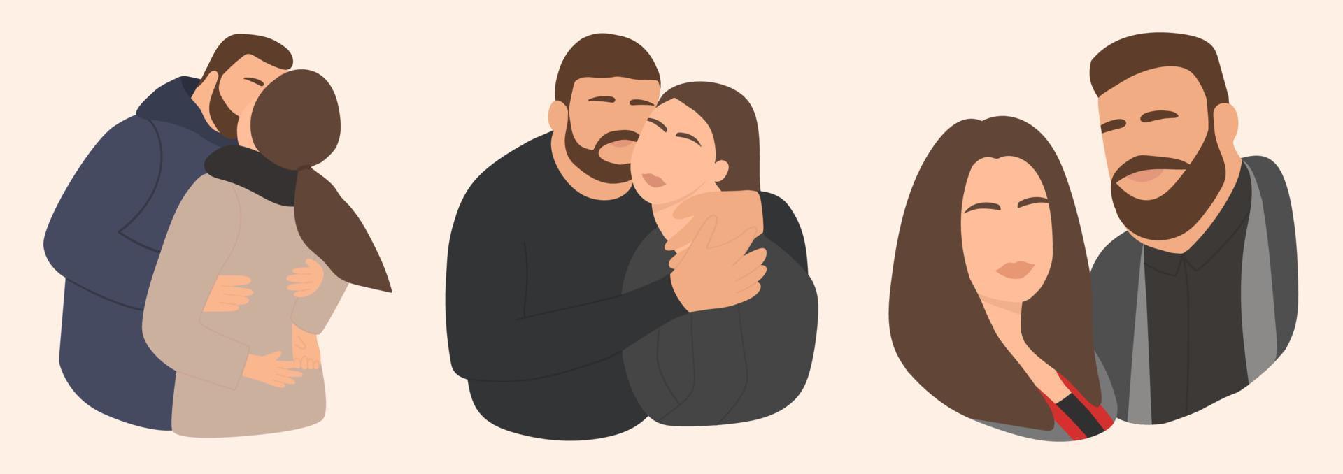 A set of stickers for a couple in love on an isolated neutral background vector