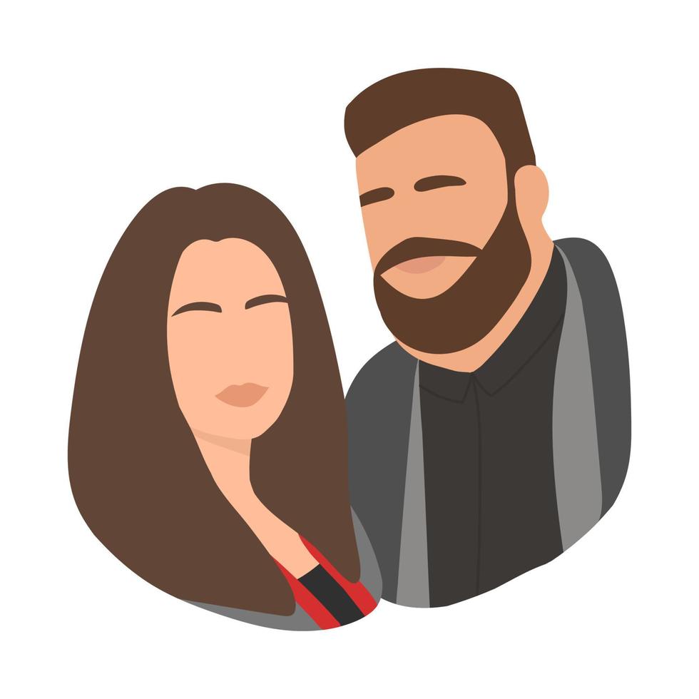 A romantic illustration of a couple looking straight in the same direction. vector