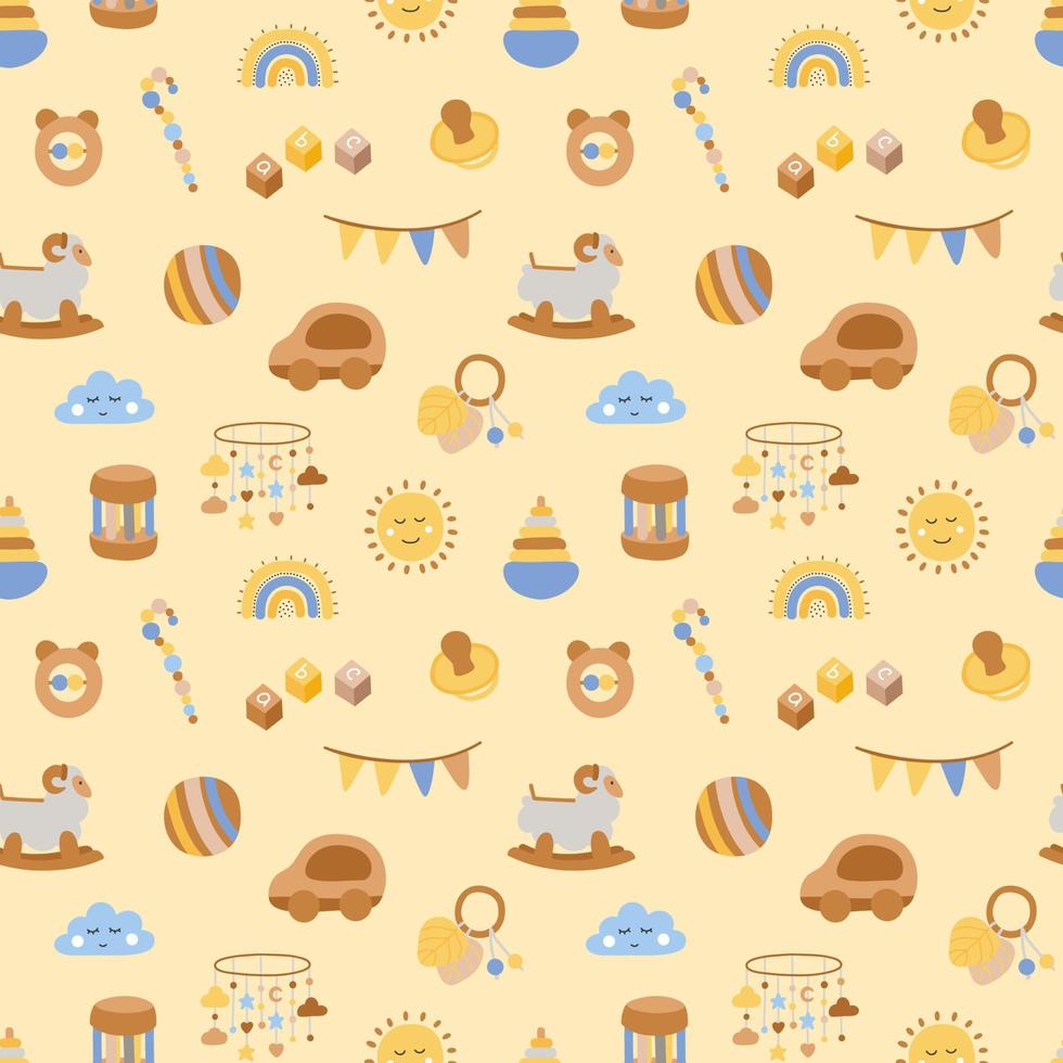 Cute newborn seamless pattern for baby shower and gender party in hand drawn style. Childbirth design for poster, invitation, scrapbook. vector